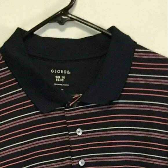 George Men's Striped 3-Button Short Sleeve Golf Polo Size 2XL Navy Blue Stripe - Picture 2 of 9